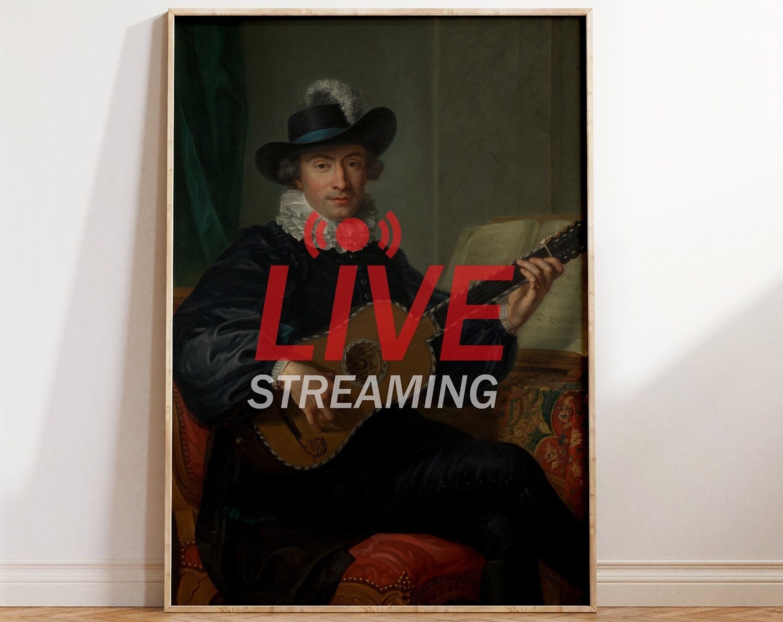 Live Streaming Vintage Altered Art Guitarist Funny Portrait Poster