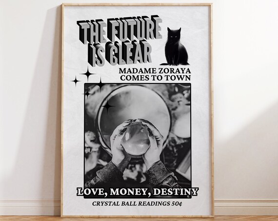 Madame Zoraya Fortune Teller Crystal Ball Retro Newspaper Poster