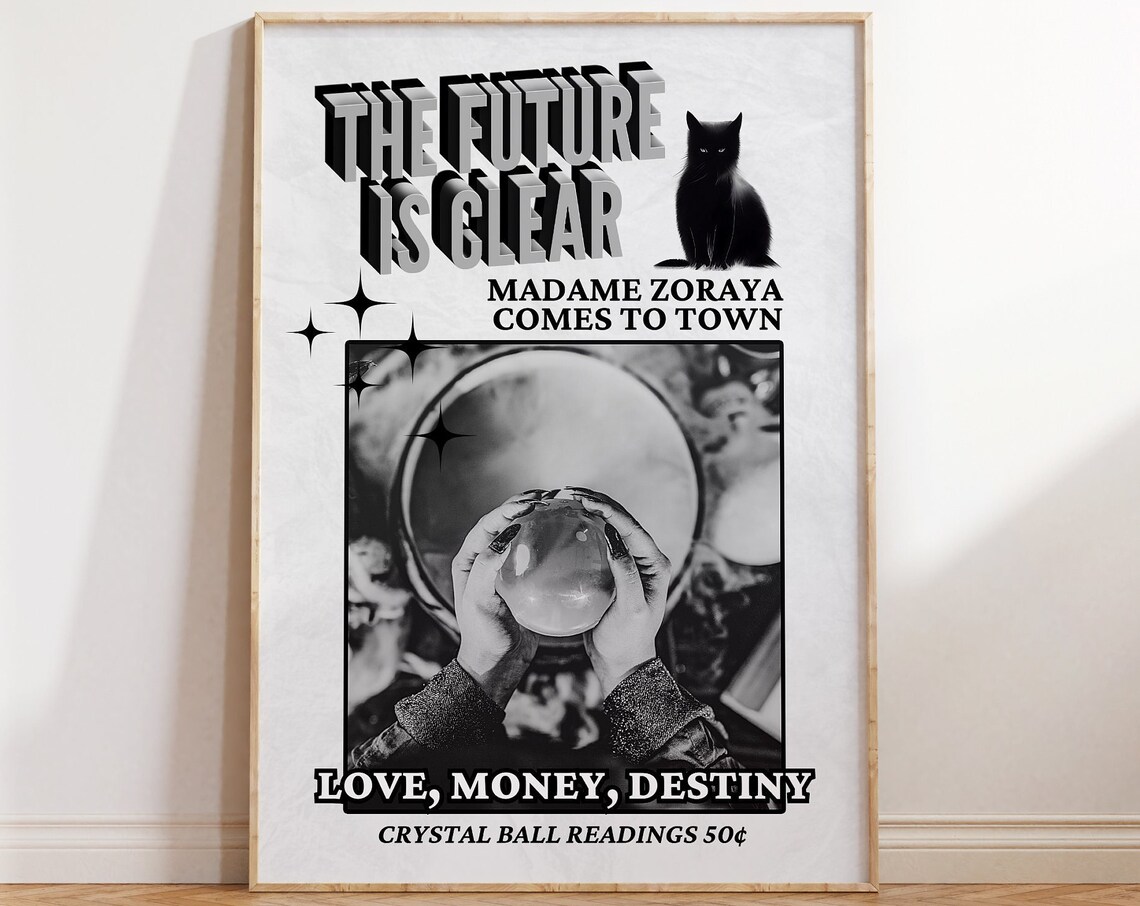 Madame Zoraya Fortune Teller Crystal Ball Retro Newspaper Poster