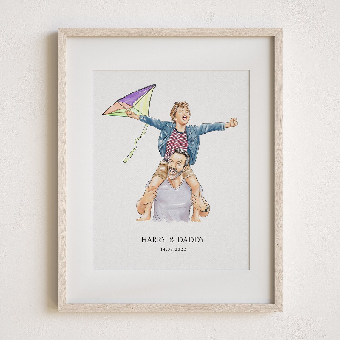 Custom Fathers Day Watercolour Portrait Gift for Dad