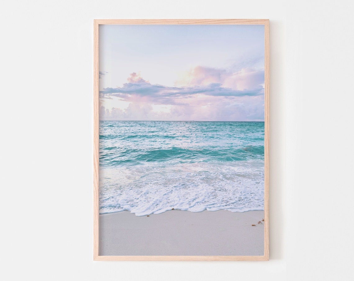 Dreamy Turquoise Ocean Waves White Sand Pastel Beach Photo Poster