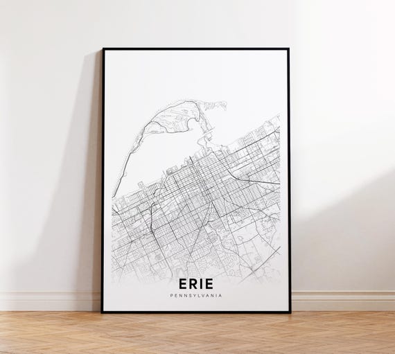 Erie City Map Print Street Poster Pennsylvania Art Road Minimalist Office Wall