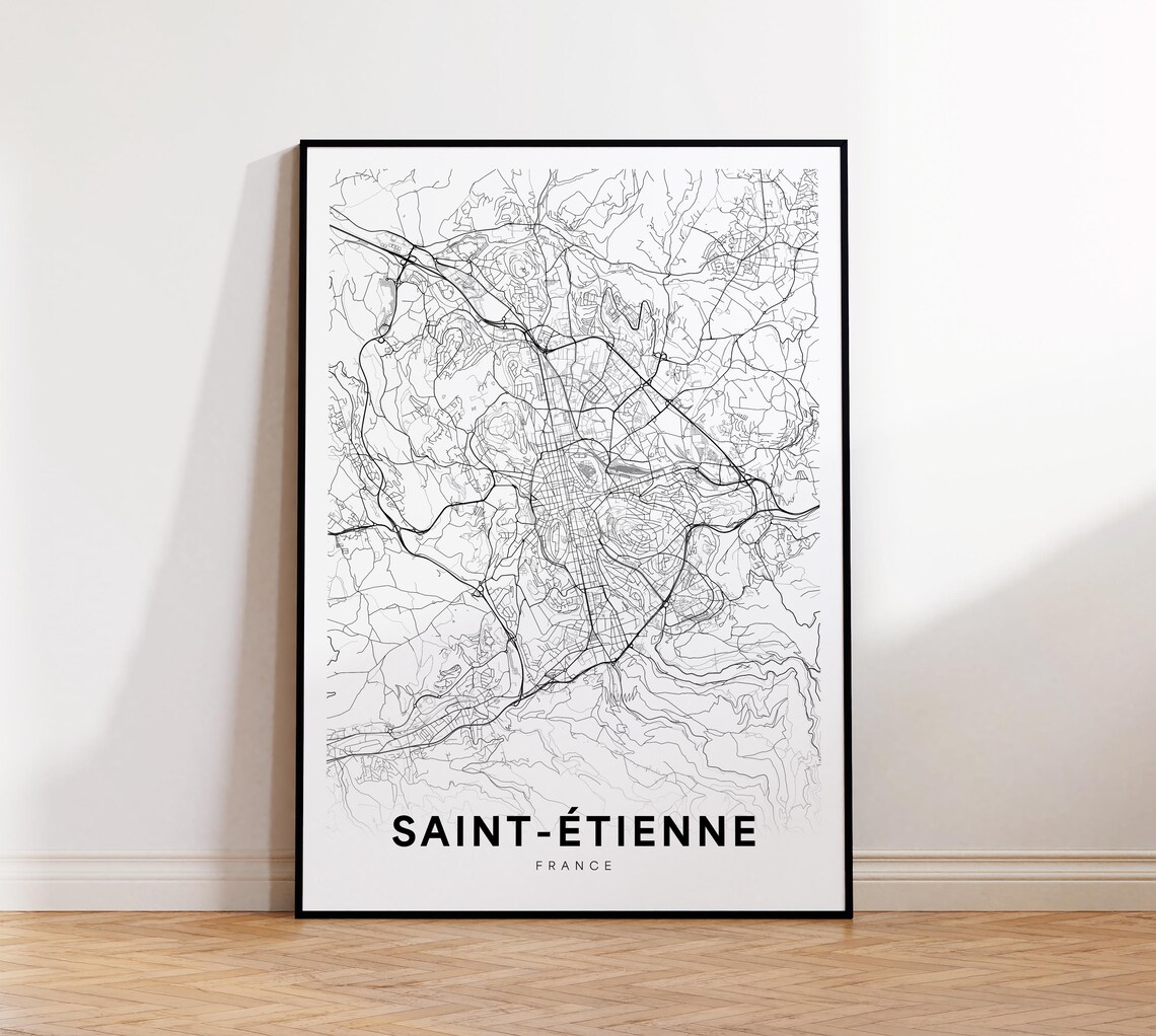 Saint-Etienne France City Street Map Minimalist Black White Poster