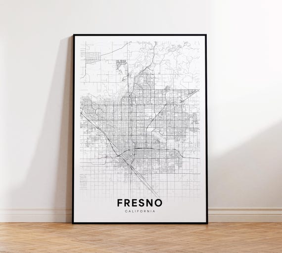 Fresno City Map Street Usa Poster Modern Road Minimalist Decor Home Office Wall