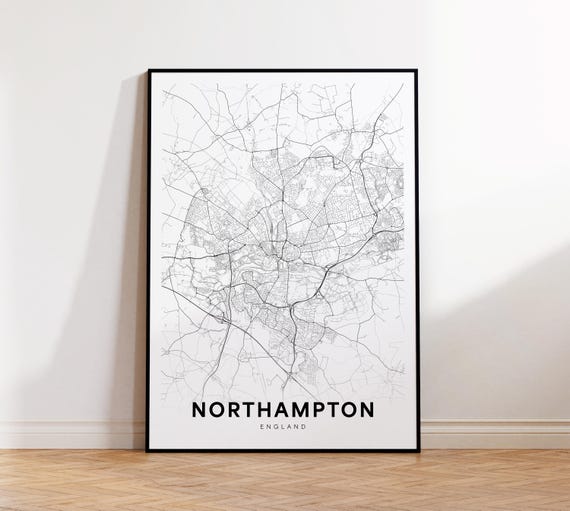 Northampton City Map Print Uk Minimalist Poster Decor Instant