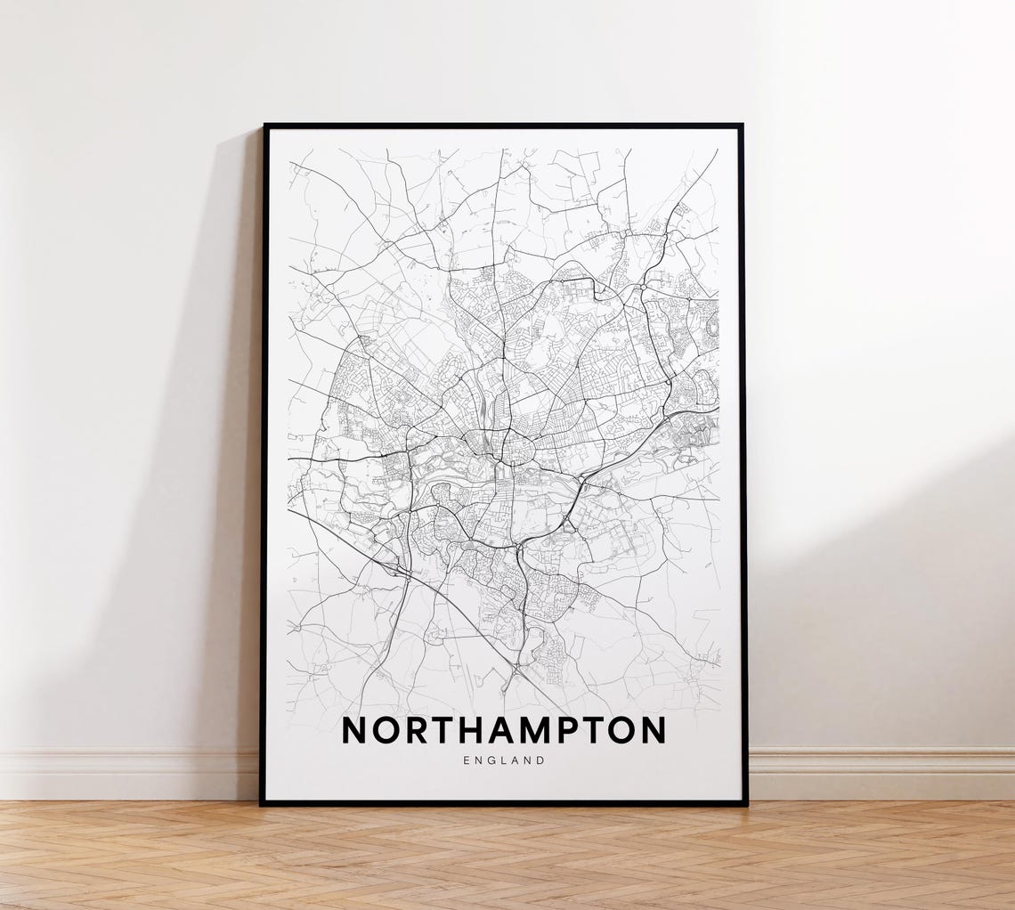Northampton City Map Print Uk Minimalist Poster Decor Instant