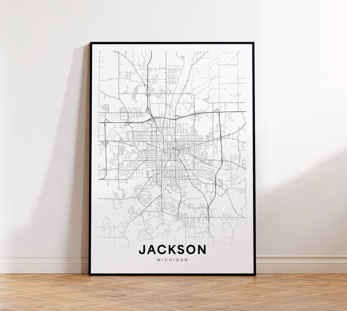 Jackson City Map Print Street Poster Michigan Art Road Minimalist Office Wall