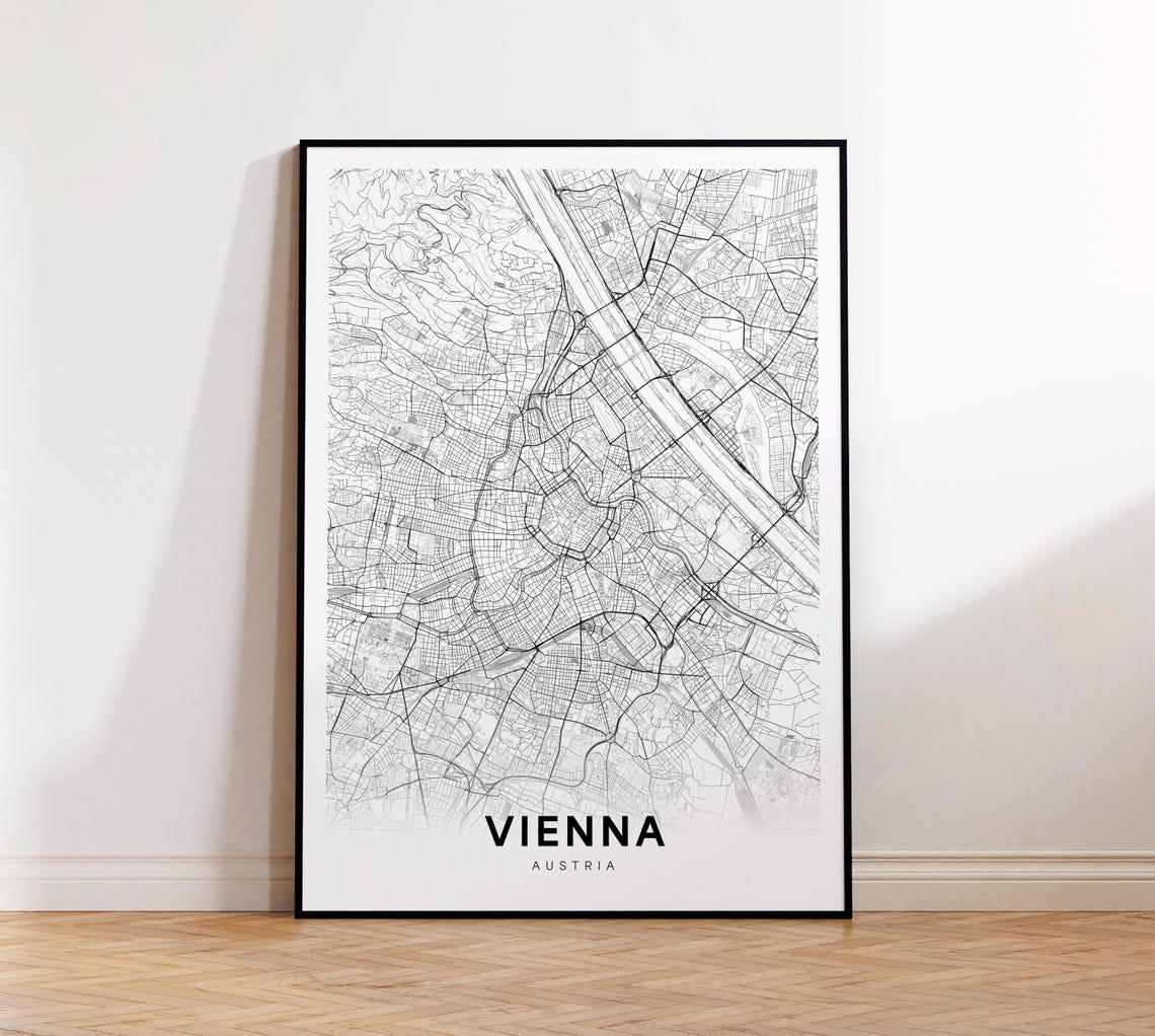Vienna Austria Minimalist Black and White City Map Art Poster