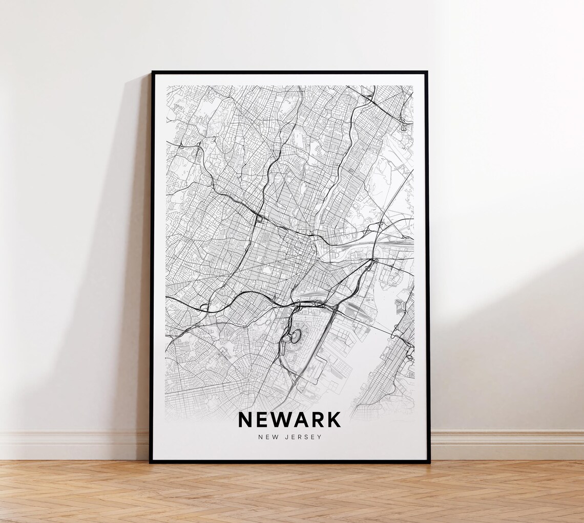 Newark New Jersey Minimalist City Street Map Black White Poster