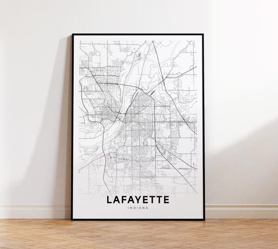 Lafayette City Map Print Street Poster Indiana Art Road Wall Living Room Decor