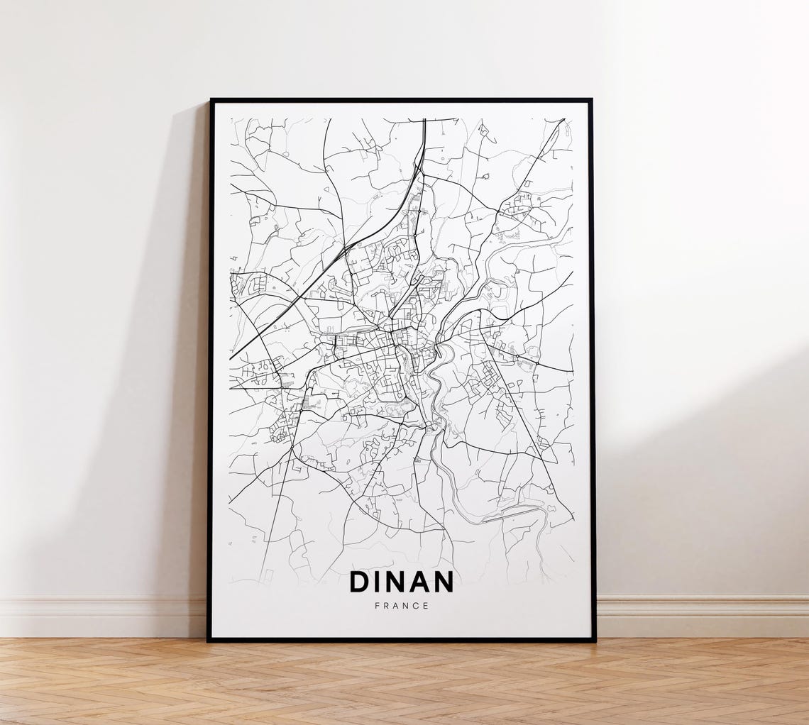 Dinan France Street Map Minimalist Black and White City Poster