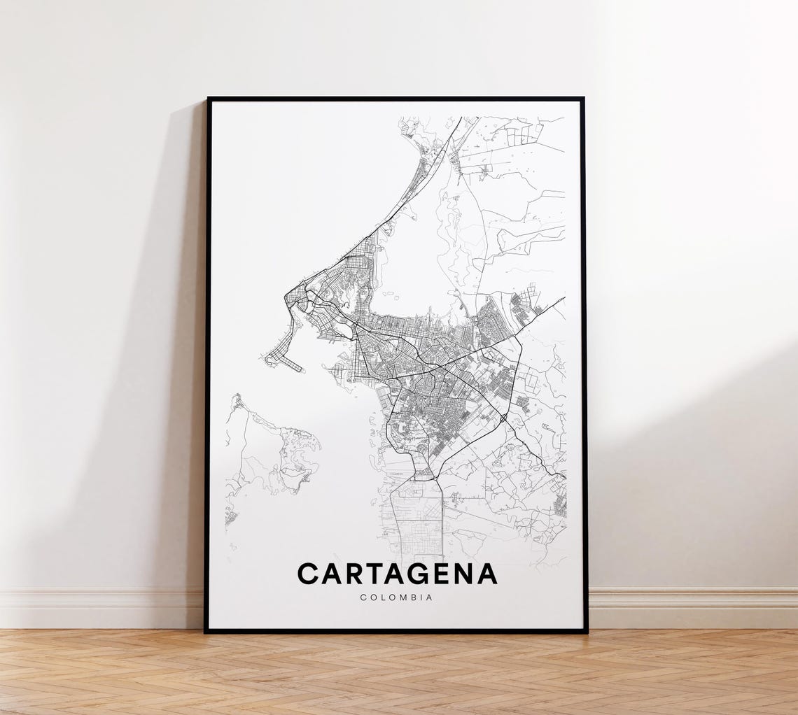 Cartagena City Map Print Poster Colombia Art Street Road Wall
