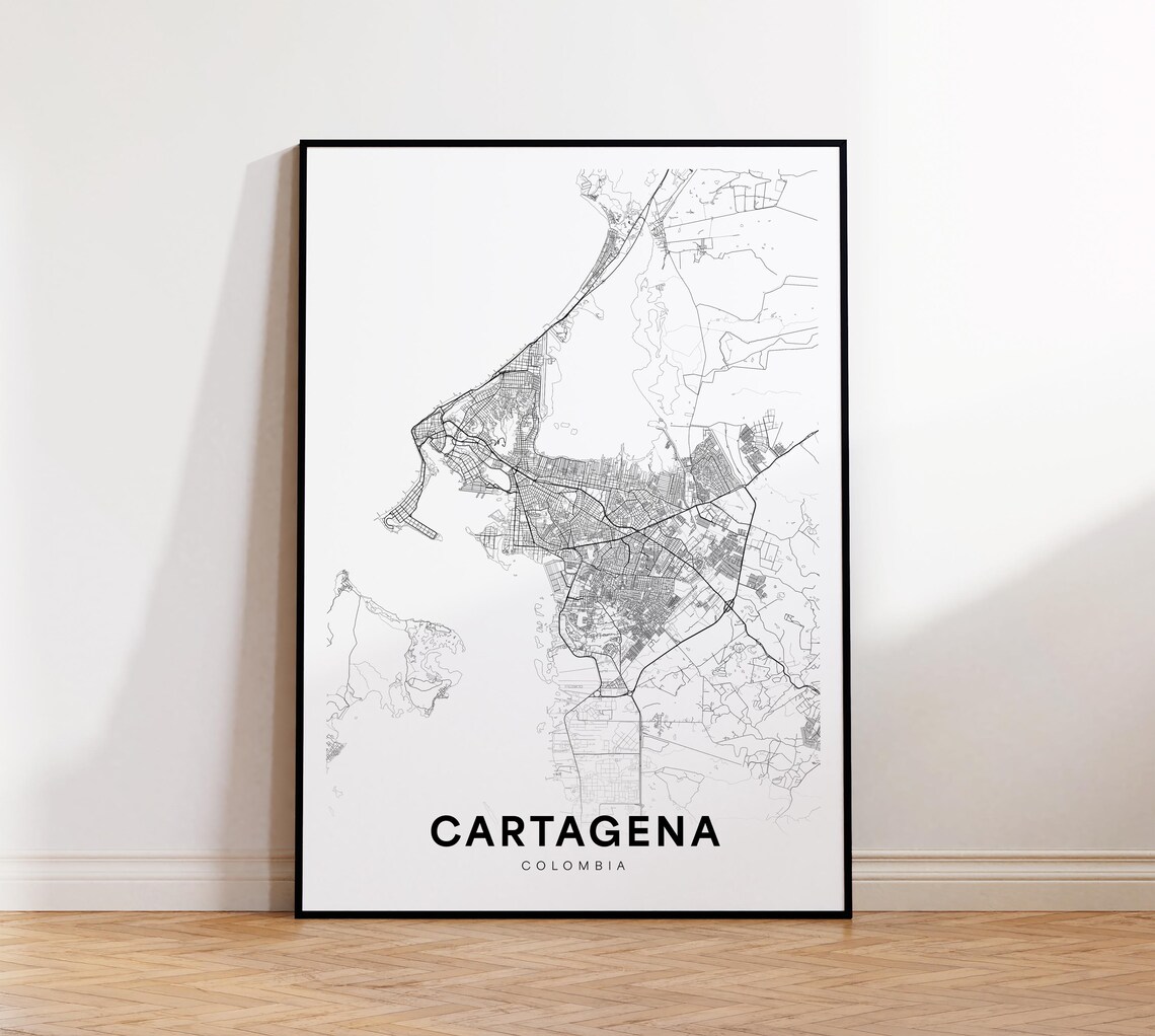 Cartagena Colombia Street Map Black and White Minimalist Poster
