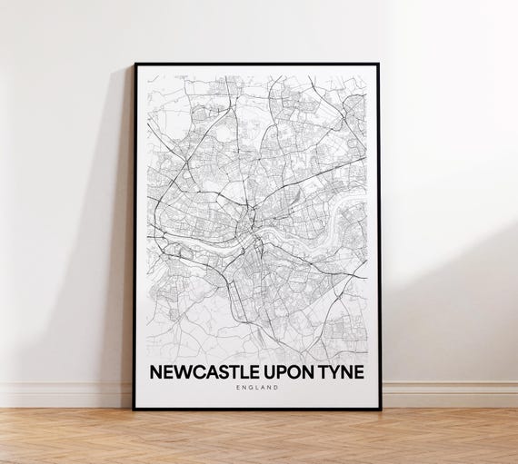 Newcastle City Map Upon Tyne Print Uk Minimalist Poster Instant