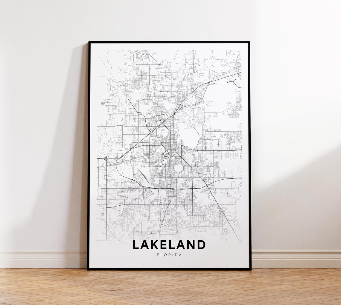 Lakeland Florida Black White City Street Map Minimalist Poster