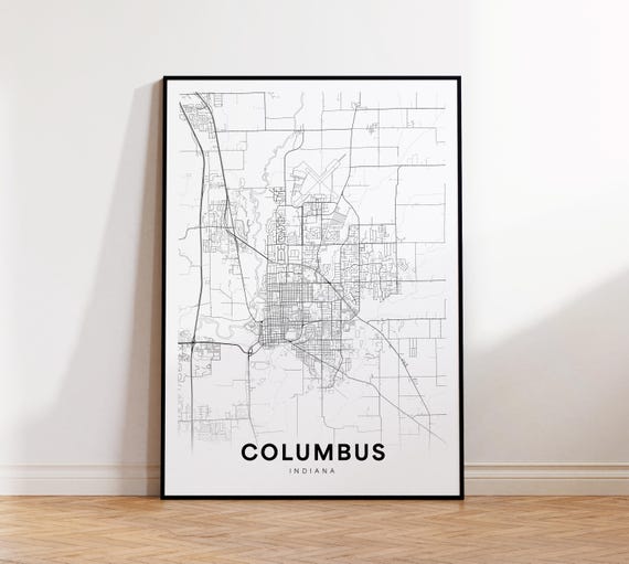 Columbus City Map Print Street Poster Indiana Art Road Wall Living Room Decor