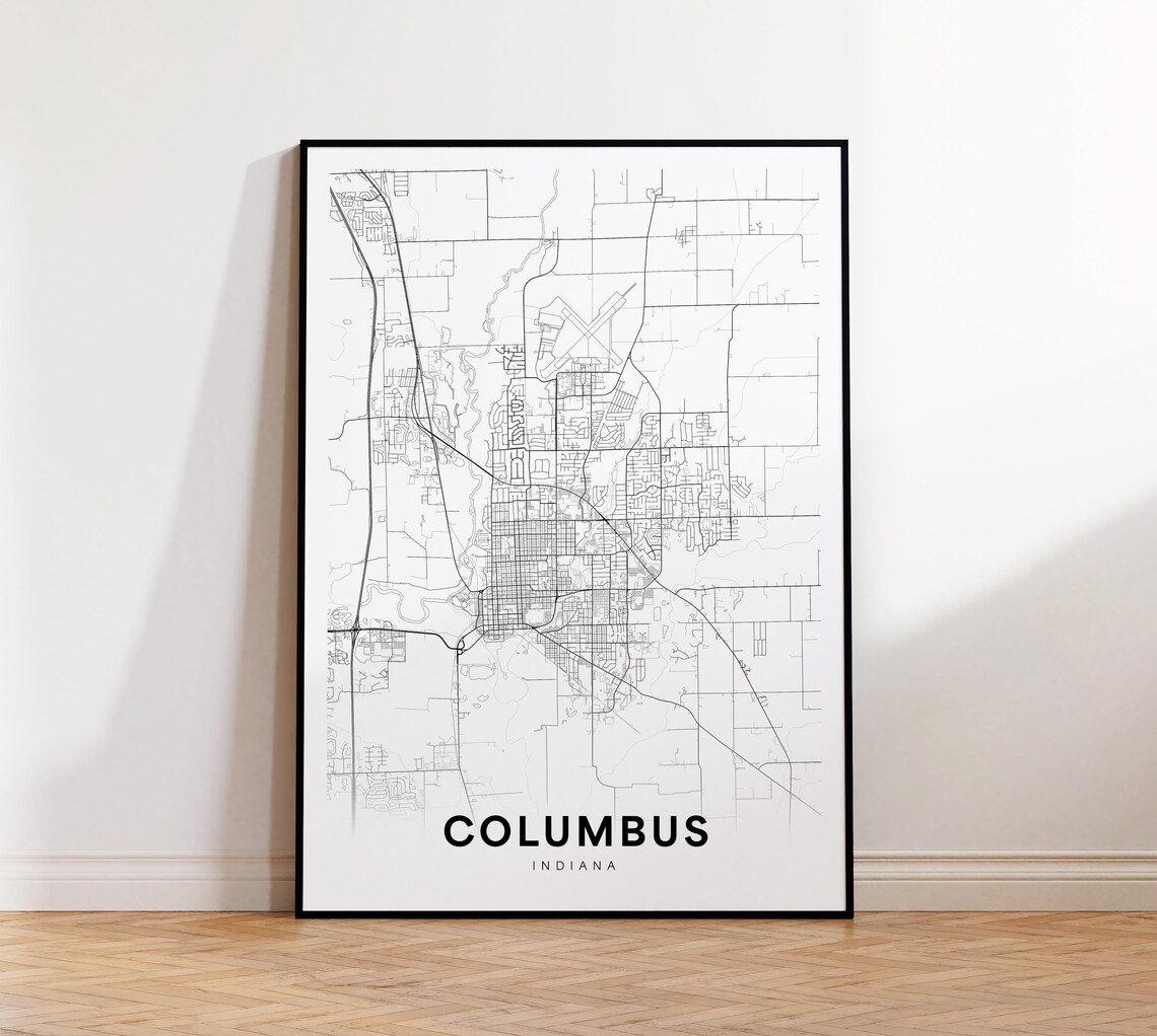 Columbus Indiana Minimalist City Street Map Line Art Wall Poster