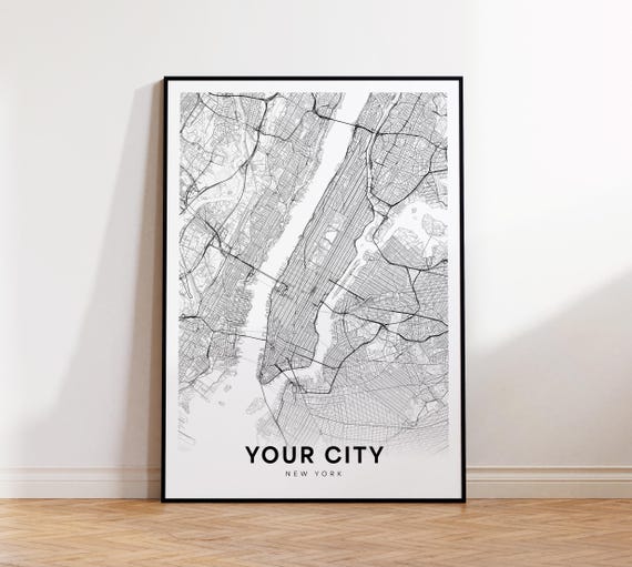 Custom City Map Personalized Print Art Minimalist Wall Any Or Town Poster
