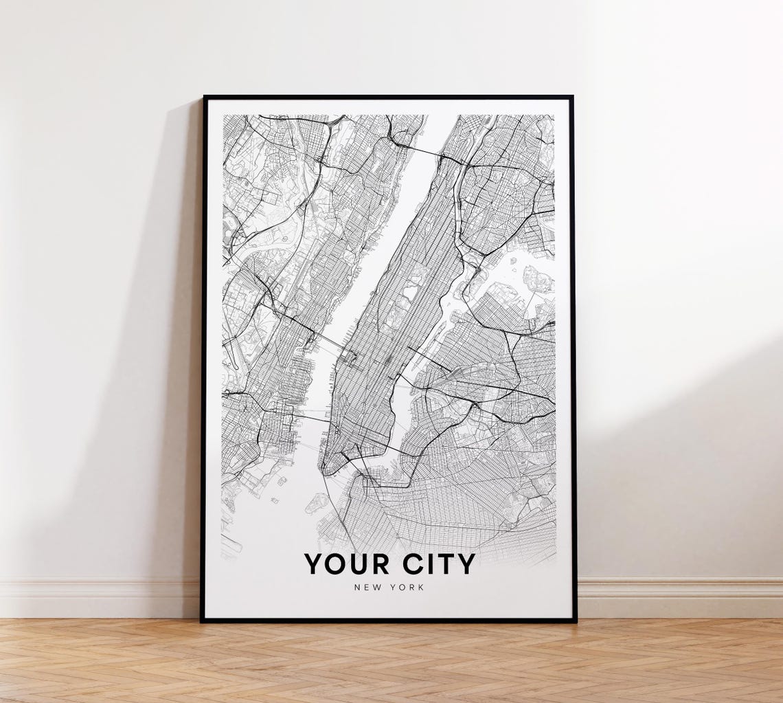 Custom City Map Personalized Print Art Minimalist Wall Any Or Town Poster