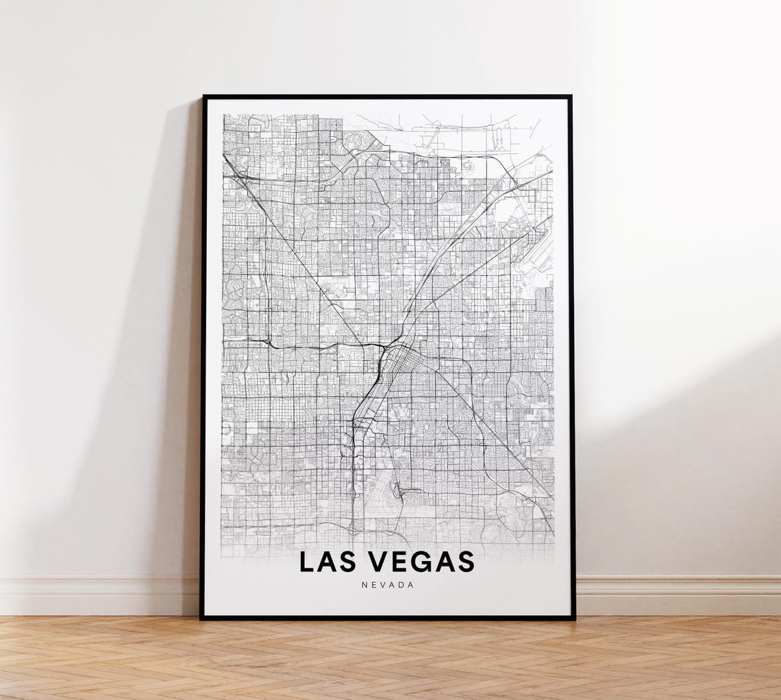 Las Vegas Nevada Minimalist Black White City Map Wall Poster