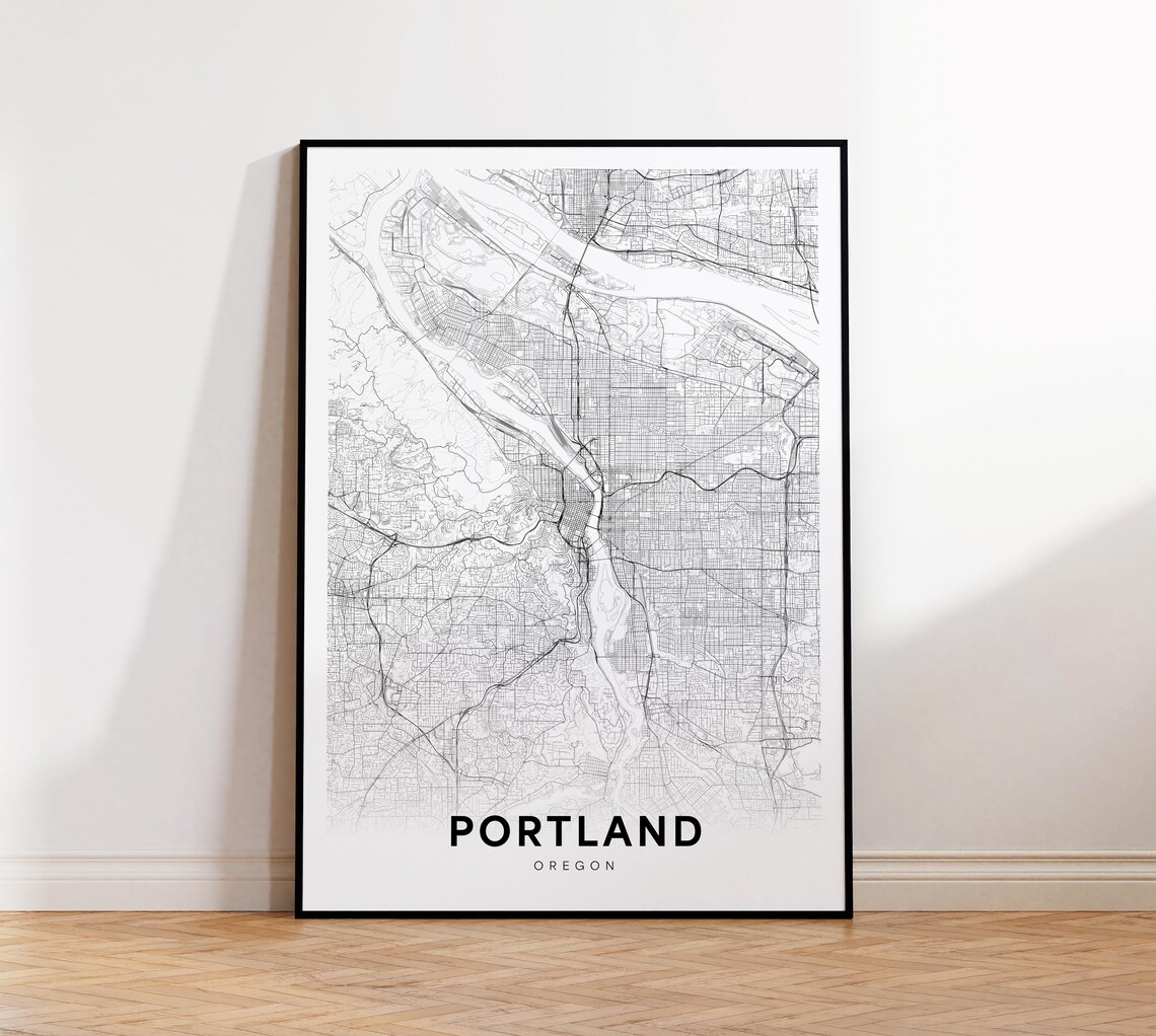 Portland Oregon City Street Map Minimalist Black and White Poster