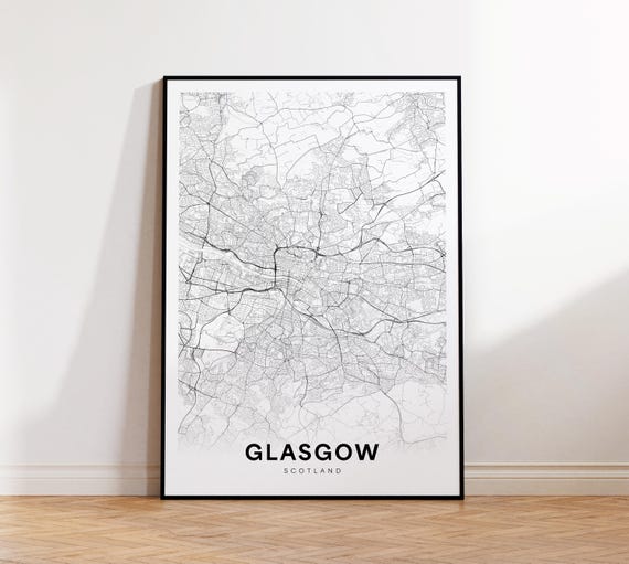 Glasgow City Map Print Uk Minimalist Poster Decor Instant