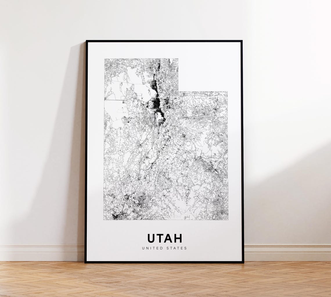 Utah Map Print State Minimalist Ut Usa Art Gift Wall Home Decor