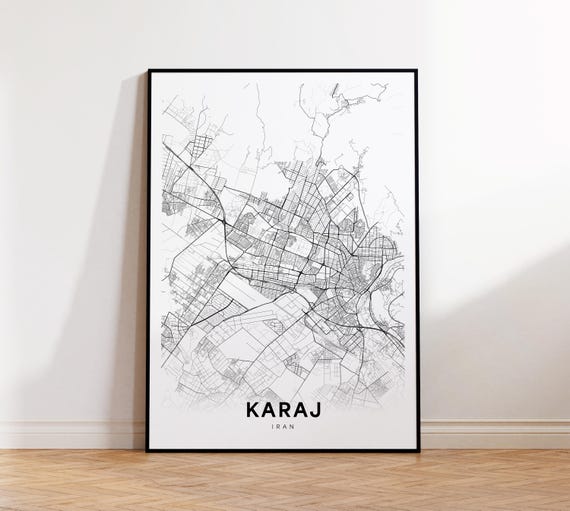 Karaj City Map Print Poster Iran Art Street Road Home Office Decor Wall