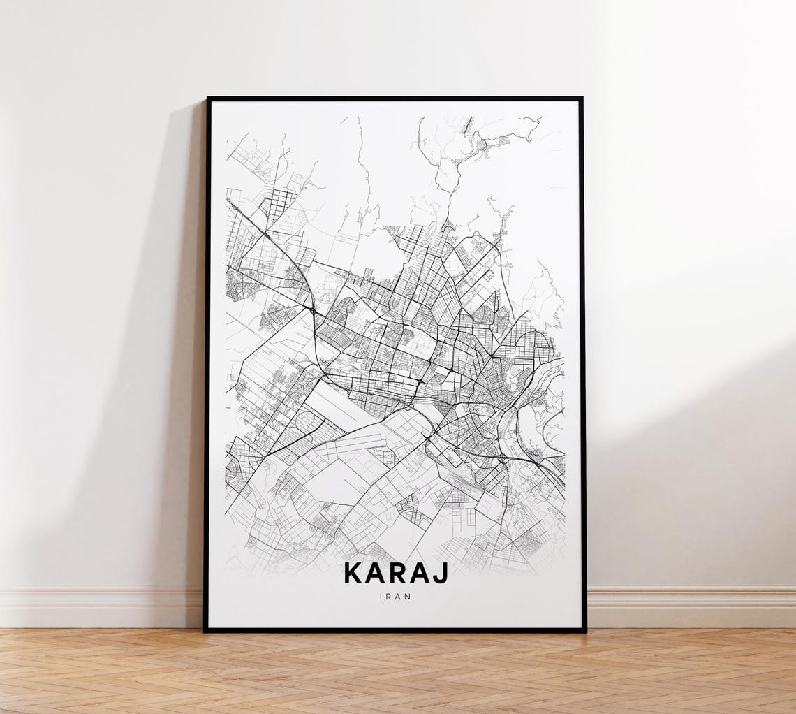 Karaj Iran Minimalist Black and White City Map Street Poster
