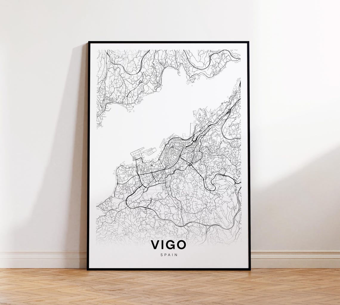 Vigo City Map Spain Wall Art Minimalist Print Modern Decor Street Gift For Him Instant