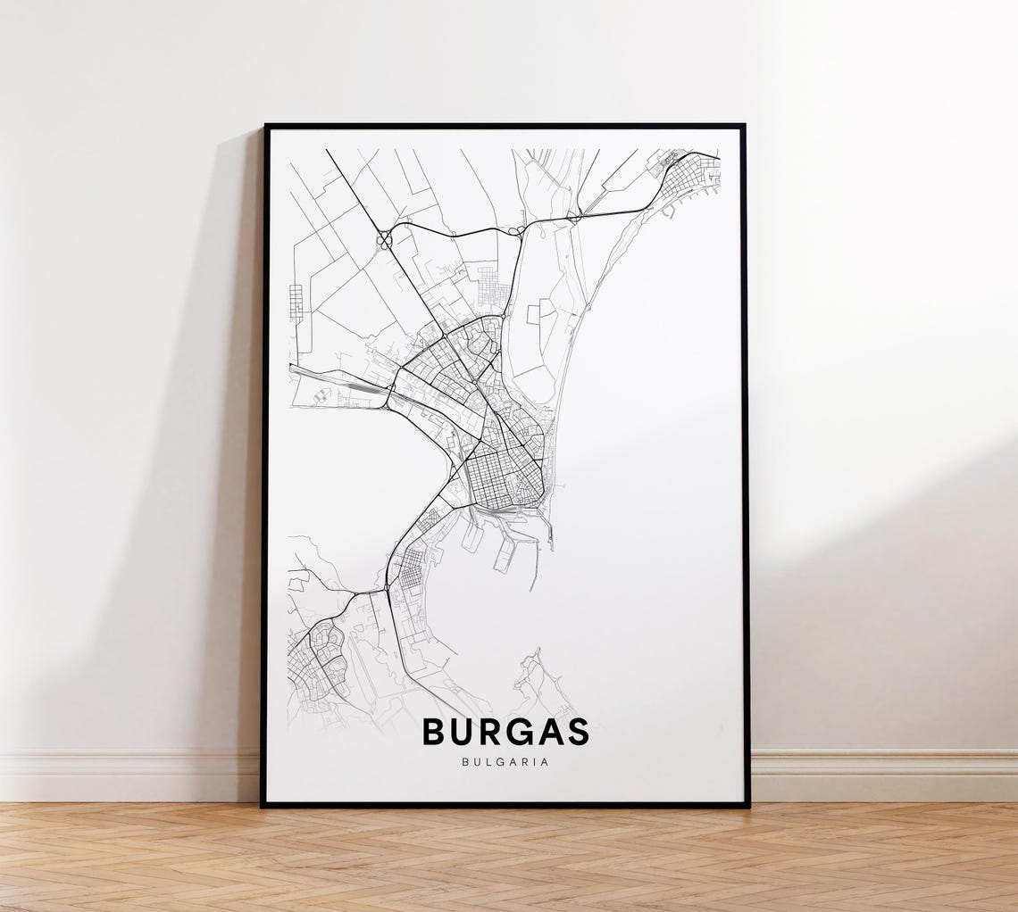 Burgas Bulgaria City Street Map Black And White Modern Poster Art