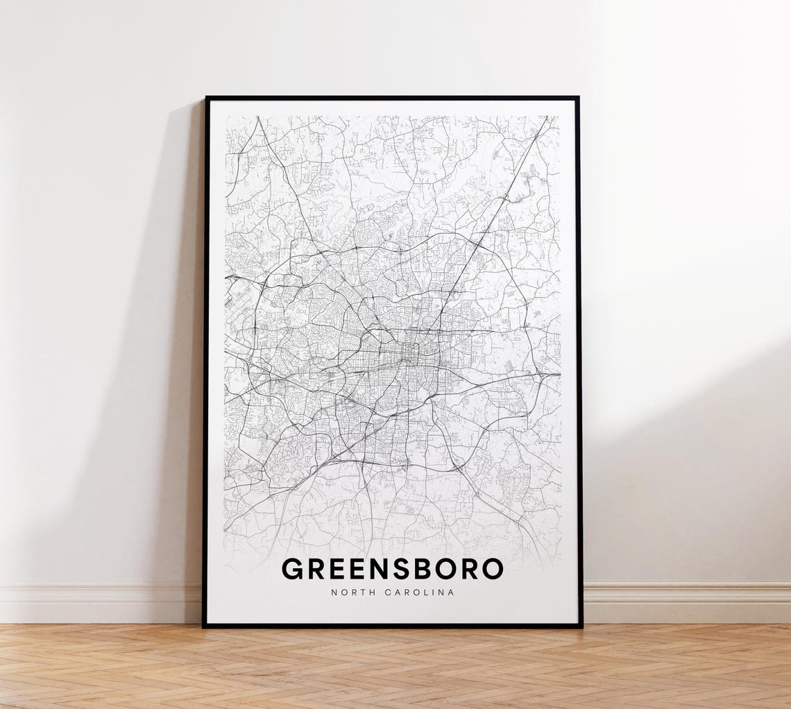 Greensboro North Carolina Minimalist Black And White City Map Poster