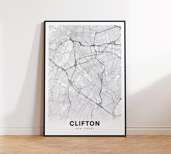 Clifton City Map Print Street Poster New Jersey Art Road Wall Living Room Decor