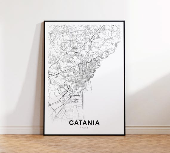 Catania City Map Street Italy Modern Print Decor Wall Art Instant