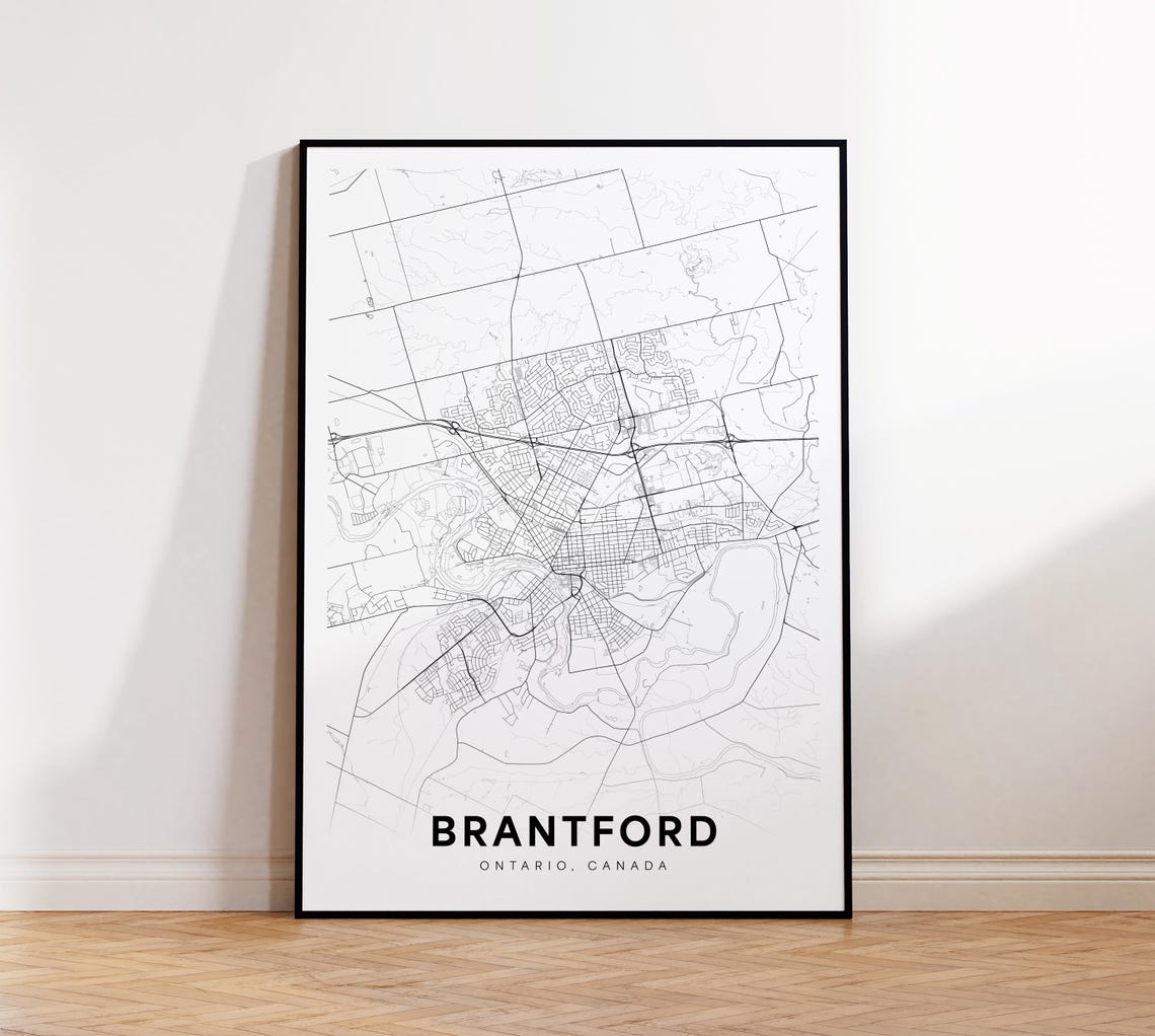 Brantford City Map Minimalist Black White Ontario Canada Poster