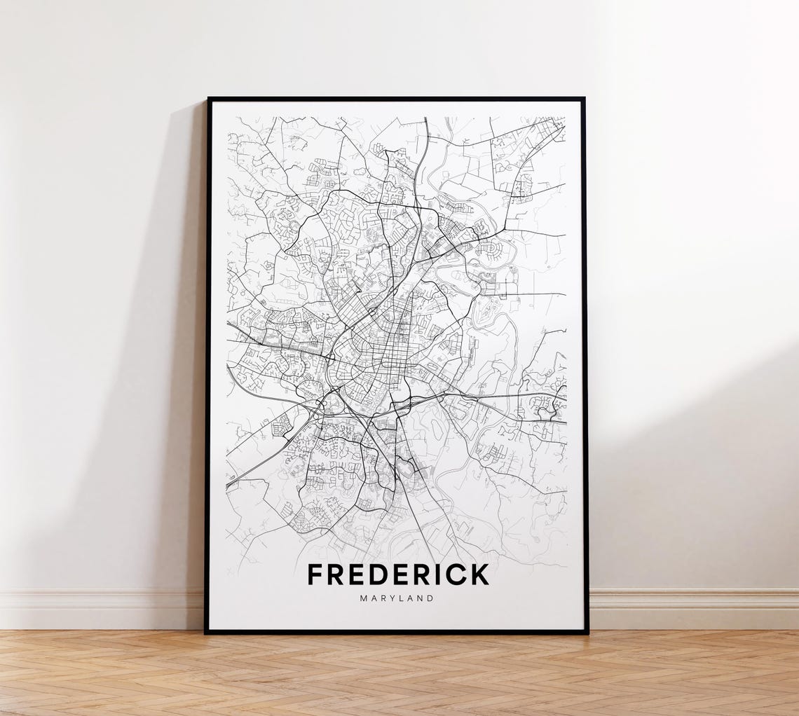 Frederick Maryland Minimalist Black and White City Street Map Poster