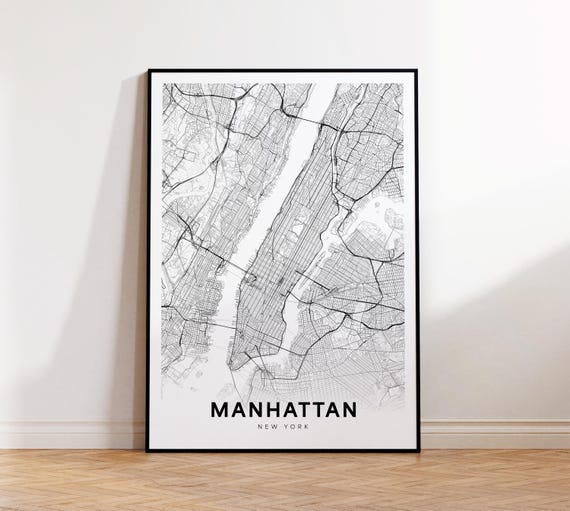 Manhattan City Map Print Street Poster New York Art Road Wall Office Decor