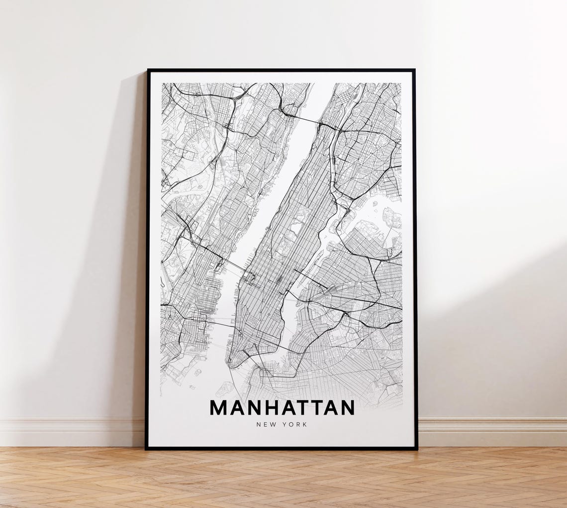 Manhattan City Map Print Street Poster New York Art Road Wall Office Decor