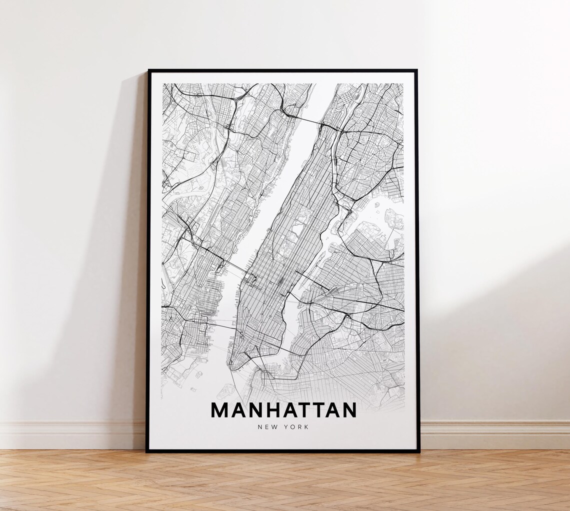 Manhattan New York City Street Map Minimalist Black White Poster