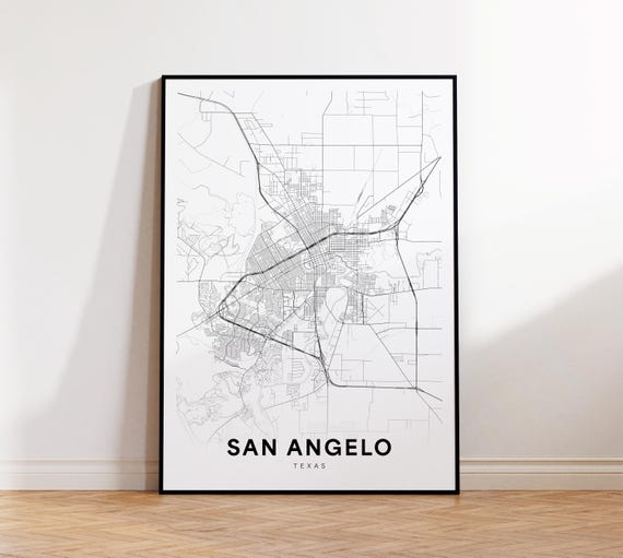 San Angelo City Map Print Street Poster Texas Art Road Wall Office Decor
