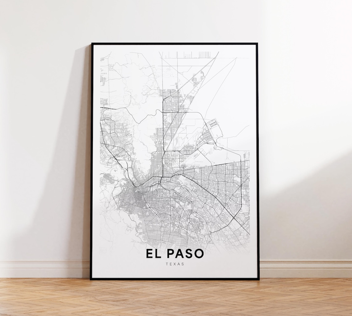 El Paso Texas Minimalist Black and White City Map Street Poster