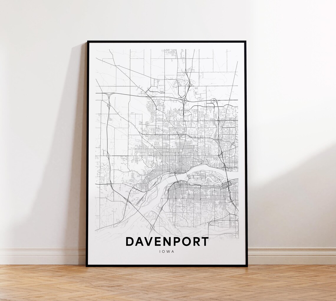 Davenport Iowa Minimalist City Street Map Line Art Travel Poster