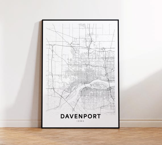 Davenport City Map Print Street Poster Iowa Art Road Minimalist Living Room Decor