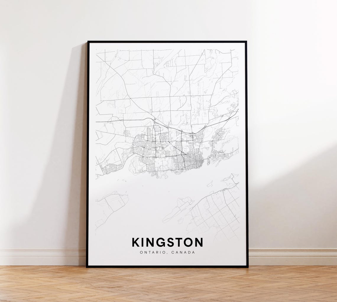 Kingston City Map Minimalist Black White Ontario Canada Art Poster