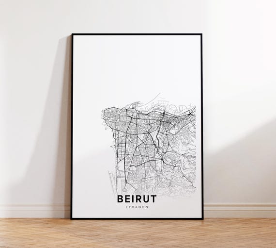 Beirut City Map Print Street Poster Lebanon Art Black And White Minimalist