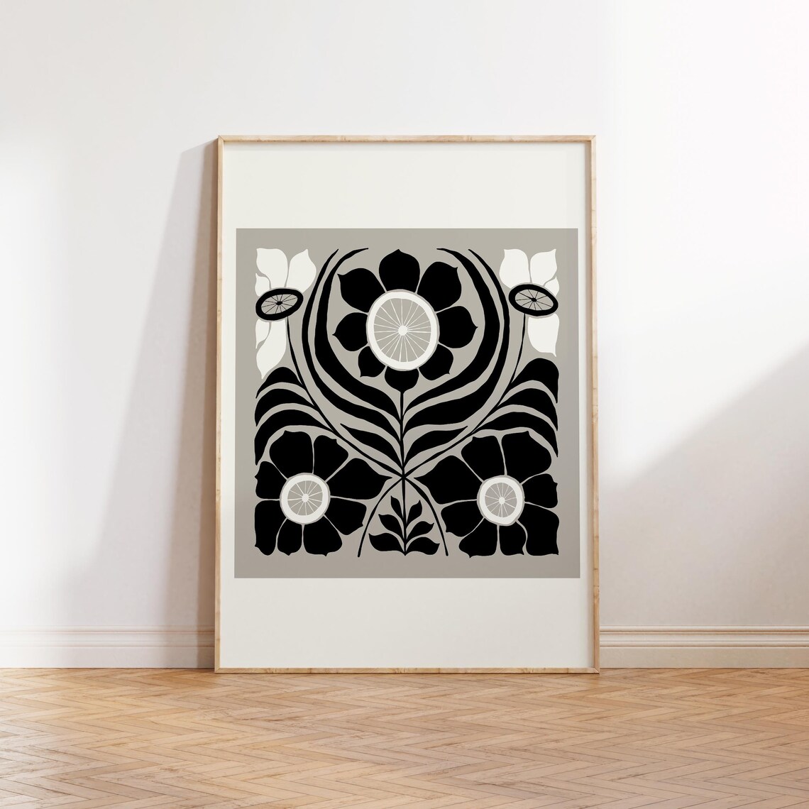 Dark Flowers Black and White Abstract Botanical Print