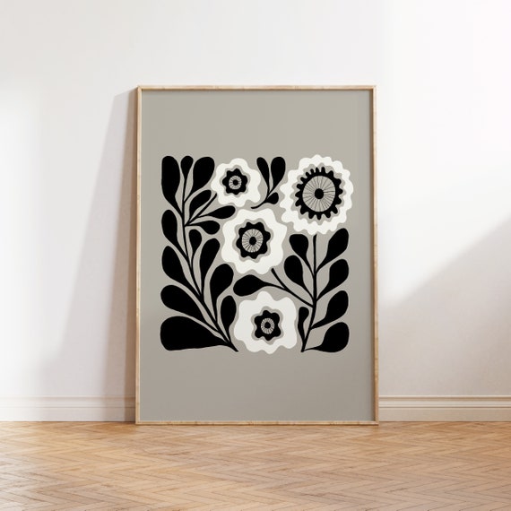Dark Flowers Black And White Art Print
