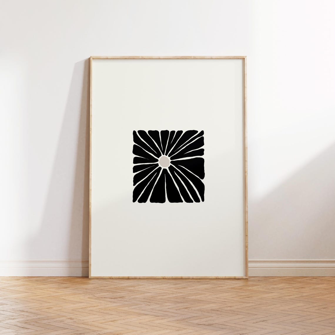 Black Sunburst Square Minimalist Geometric Modern Graphic Wall Art