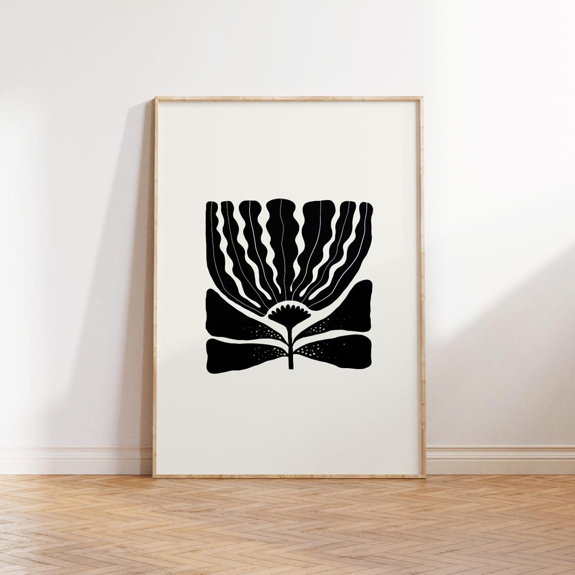 Black Abstract Flower Silhouette Modern Minimalist Boho Wall Art