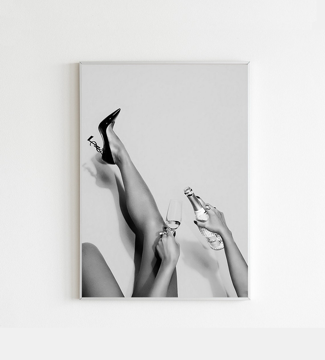 Black White Champagne Pour Glam Bar Cart Photo Shoot Wall Art
